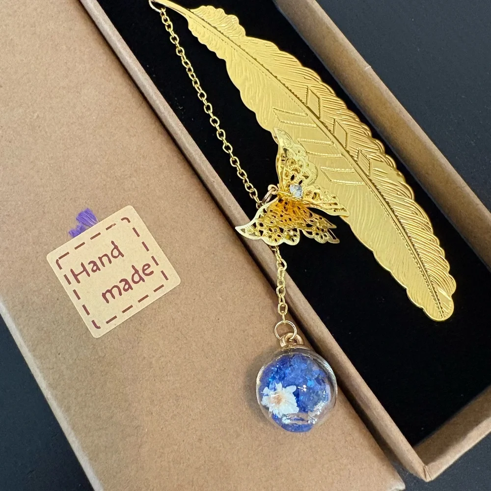 Gold Feather and Butterfly Bookmark